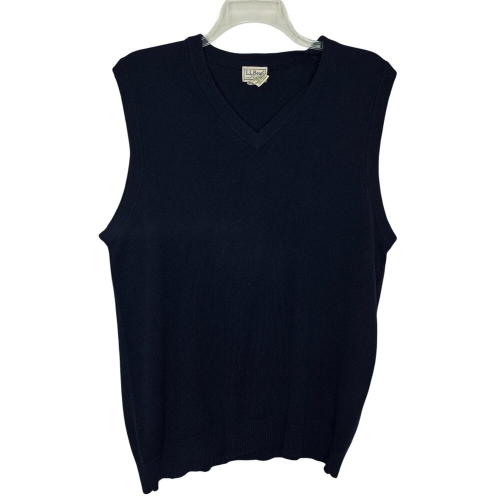 Vintage LL Bean Lambswool Sweater Vest Mens XL Tall Blue Pullover Preppy Office